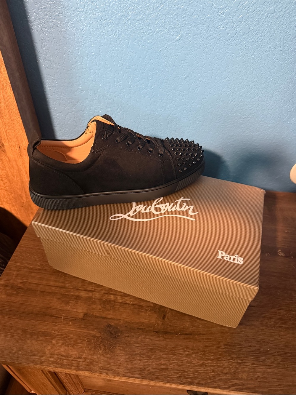 Christian Louboutin Black Suede Spiked Toe Low-Top Sneaker